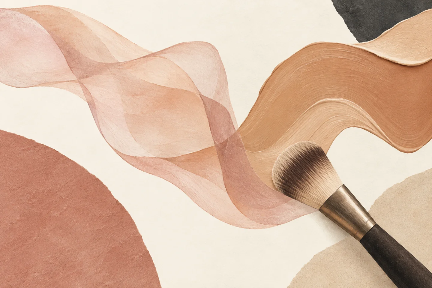 Abstract translucent paper ribbons and a stylized brush in warm editorial colors