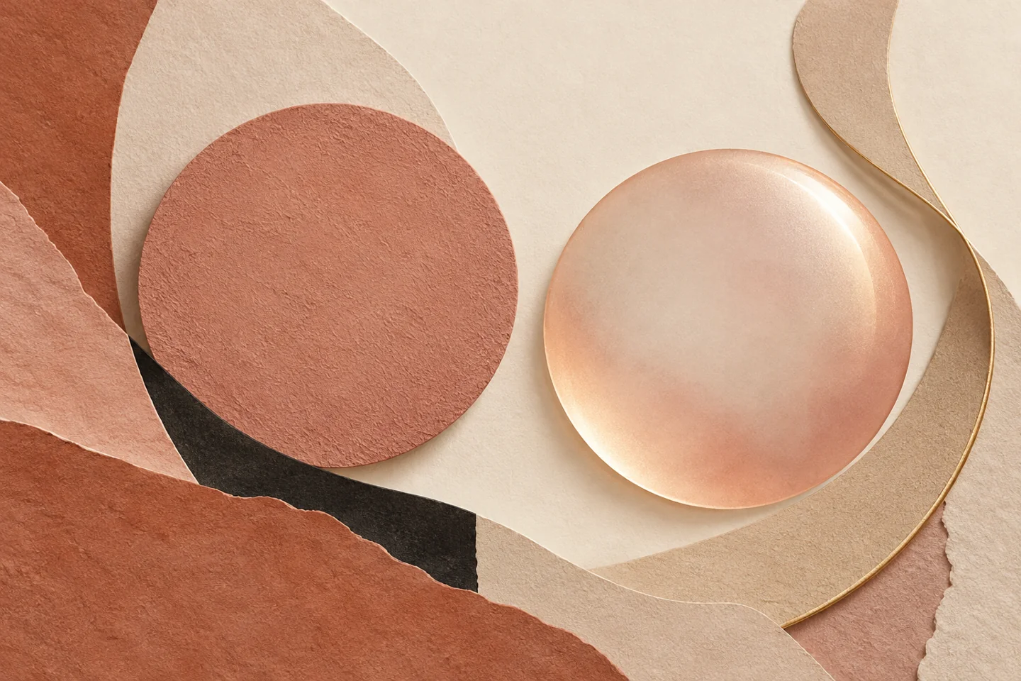 Abstract chalky and softly luminous circles in a warm paper collage